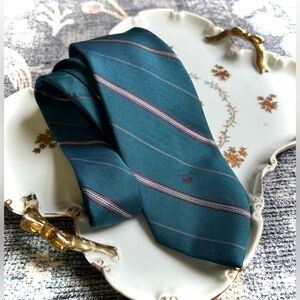 Christian Dior Teal Blue and Red Silk Tie with Classic Stripes